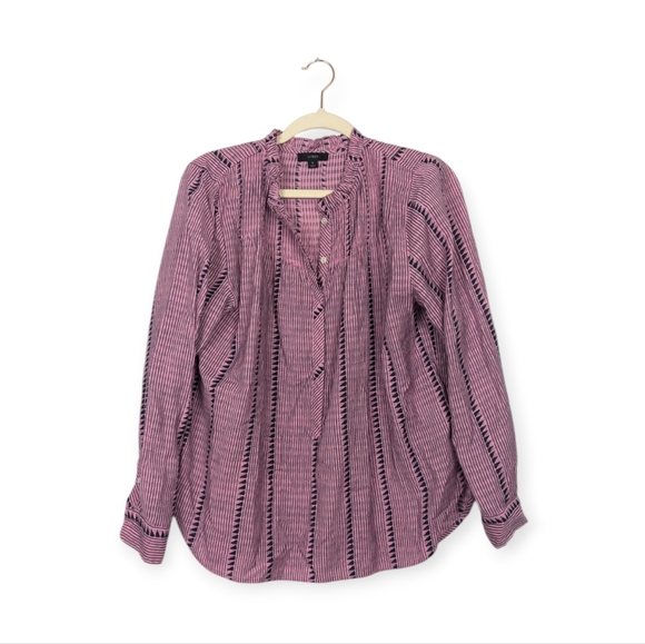 J. Crew Tops - J. Crew Pink Ruffled Neck Pin Tuck Popover Blouse Size M
